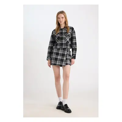 DEFACTO Cool Plaid High Waist Side Zipper Flannel Mini Skirt