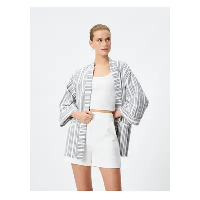 Koton Linen Blend Kimono Half Sleeve with Pocket Detail