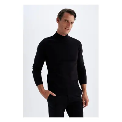 DEFACTO Black Slim Fit Slim Cut Half Turtleneck Basic Plain Knitwear Sweater