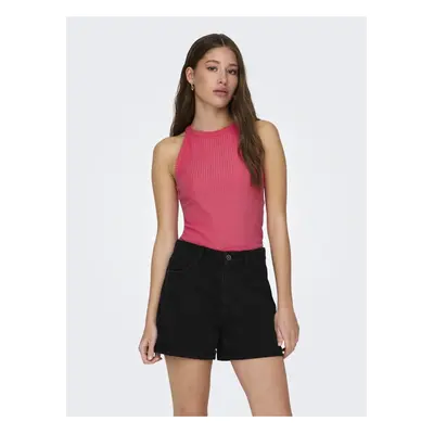 Tmavě růžový dámský žebrovaný basic top ONLY Emma - Dámské