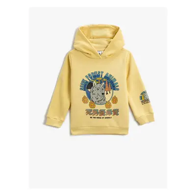 Koton Wolf Printed Hooded Sweatshirt Long Sleeve