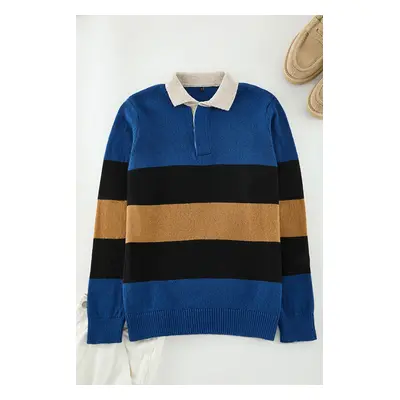 Trendyol Multicolored Regular Polo Neck Color Blocked Knitwear Sweater