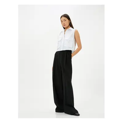 Koton Crop Poplin Shirt Sleeveless Cargo Pocket Cuff Collar Buttoned