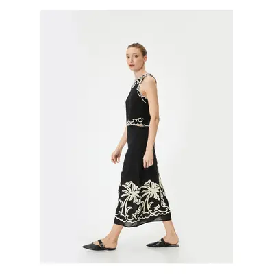 Koton Midi Skirt with Embroidery Detail Normal Waist