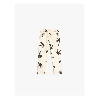 Koton Trousers Palm Tree Pattern Tie Waist Pocket Cotton