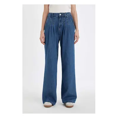 DEFACTO Wide Leg High Waist Long Jean Washed Trousers