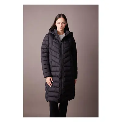 DEFACTO Fit Water Repellent Long Puffer Jacket Parka Hooded Slim Fit Slim Cut Quilted Zippered P