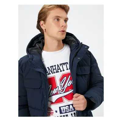 Koton Down Jacket Hooded Zippered Pocket Label Detail