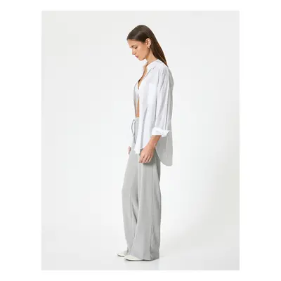 Koton Wide Leg Trousers Textured Comfortable Fit Tie Waist Viscose Fabric Blended