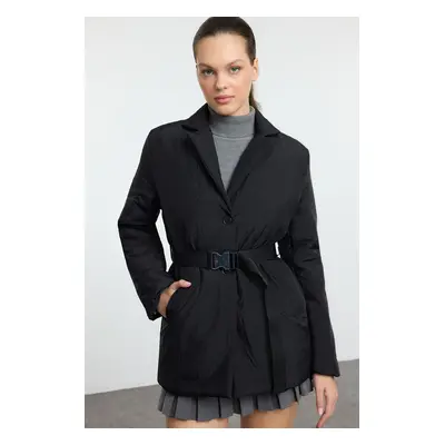 Trendyol Black Regular Fit Belted Thin Quilted Puffer Coat