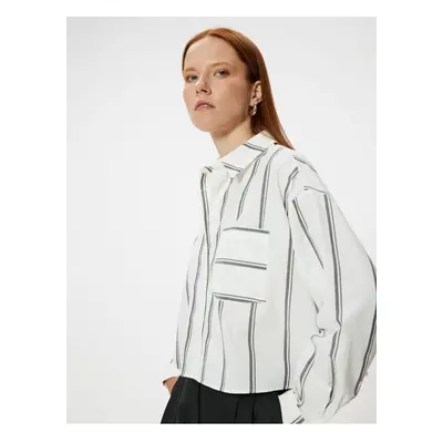 Koton Crop Poplin Shirt Long Sleeve Pocket Detail Cotton