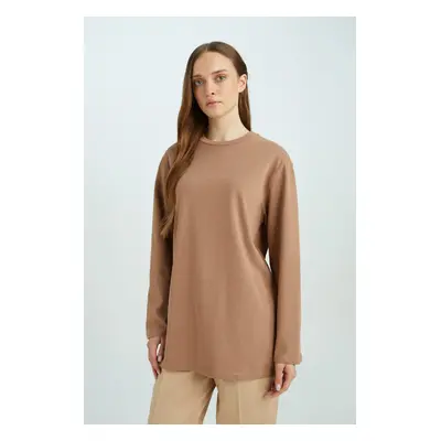 DEFACTO Regular Fit Crew Neck Basic Plain Long Sleeve T-Shirt Tunic