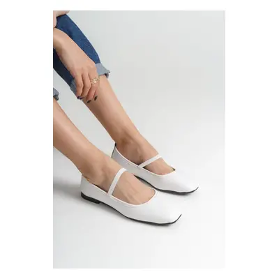 Capone Outfitters Women's Strappy Matte White Ballerinas