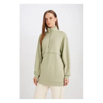 DEFACTO Half Zipper Stand Collar Basic Plain Sweatshirt Tunic