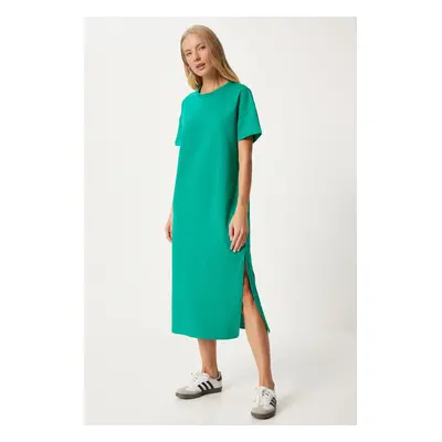 Happiness İstanbul Women's Green Cotton Summer Casual Combed Dress