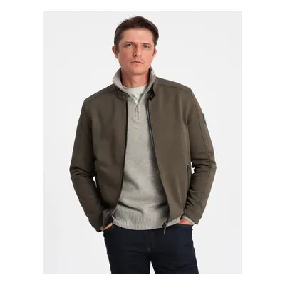 Ombre Men's BIKER jacket in structured fabric - dark olive green