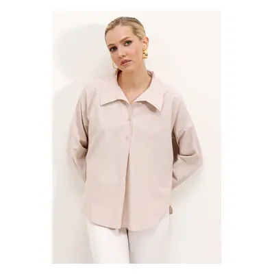 Bigdart Wide-Fit Striped Oversize Shirt - Beige