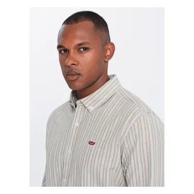 Ombre Men's cotton REGULAR FIT shirt with fine stripes - beige