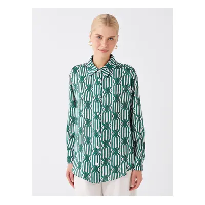 LC Waikiki Women's Patterned Long Sleeve Oversize Satin Shirt