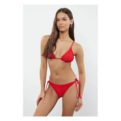 Trendyol Red Triangle Tie Textured Regular Bikini Set