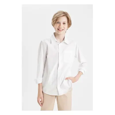 DEFACTO Boys Polo Collar Oxford Long Sleeve Basic Plain White School Shirt