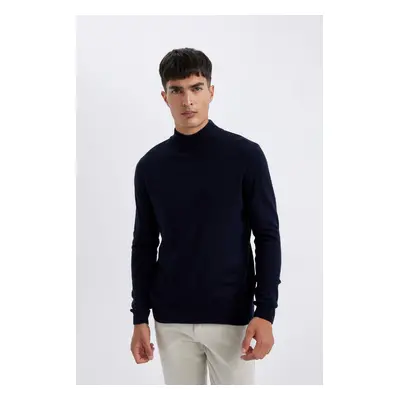 DEFACTO Navy Blue Slim Fit Slim Cut Half Turtleneck Basic Plain Knitwear Sweater