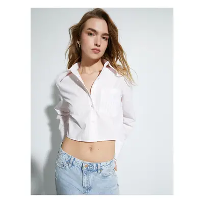 Koton Crop Poplin Shirt Long Sleeve Pocket Detailed Buttoned Classic Collar