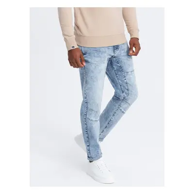 Ombre Men's denim TAPER FIT pants with stitching and rolled up legs - blue