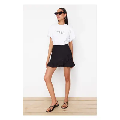 Trendyol Black Textured Asymmetric Ruffle Detailed Elastic Waist Flexible Mini Skirt