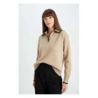 DEFACTO Regular Fit Soft Texture Polo Neck Knitwear Sweater