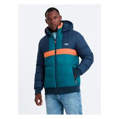 Ombre Men's sporty colorful retro jacket - navy blue and orange