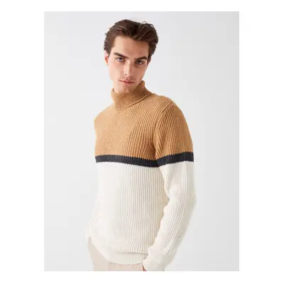 LC Waikiki Men's Turtleneck Long Sleeve Color Block Knitwear Sweater