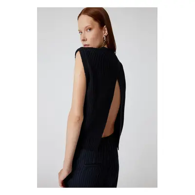 Koton Round Neck Knitwear Sweater with Back Window Detail