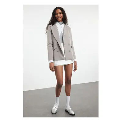 Trendyol Gray Regular Lined Double Breasted Closure Woven Blazer Jacket