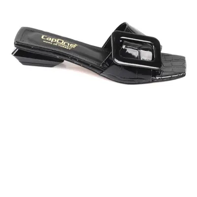 Capone Outfitters Capone Buckle Low Heeled Black Women's Slippers