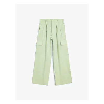 Koton Linen Trousers Wide Leg Cargo Pocket Elastic Waist