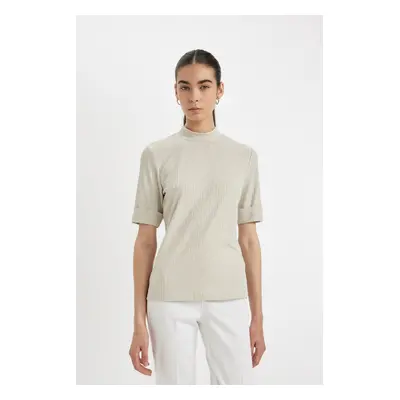 DEFACTO Half Turtleneck Smart Ribbed Camisole Basic Plain Short Sleeve T-Shirt