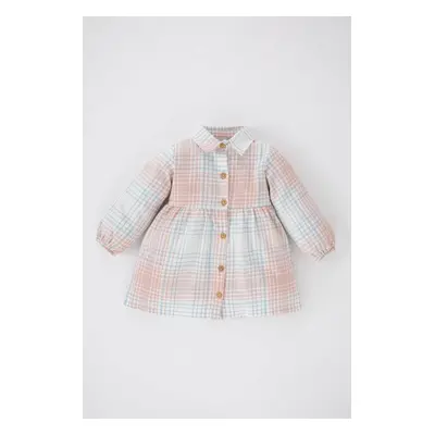 DEFACTO Baby Girl Plaid Patterned Long Sleeve Buttoned Flannel Dress