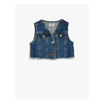 Koton Biker Jacket Double Breasted Collar Sleeveless Cotton