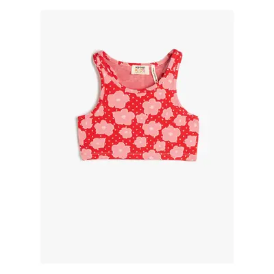 Koton Athlete Crop Floral Sleeveless, Round Neck Slim Fit.