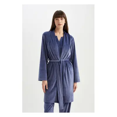 DEFACTO Fall in Love Wrap Collar Velour Long Sleeve Dressing Gown