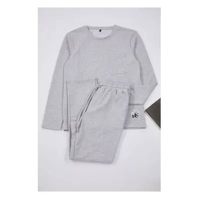 Trendyol Gray Men's Label Detailed Knitted Pajama Set