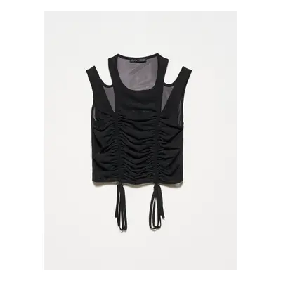 Dilvin Gathered Tulle Top-black