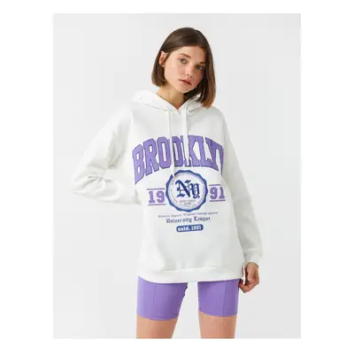 Koton Oversize Printed Sweatshirt Hooded With Fleece Inside