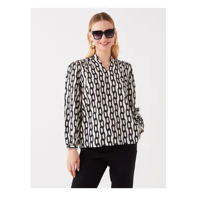 LC Waikiki Women's Scoop Neck Patterned Long Sleeve Oversize Blouse