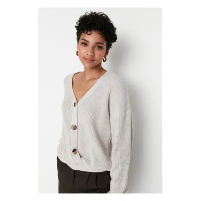 Trendyol Beige Cord Detailed Knitwear Cardigan