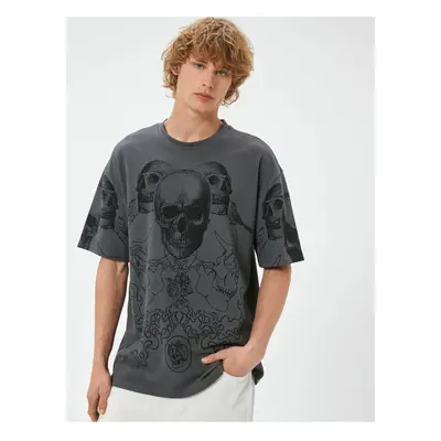 Koton Oversize T-Shirt Skull Printed Crew Neck