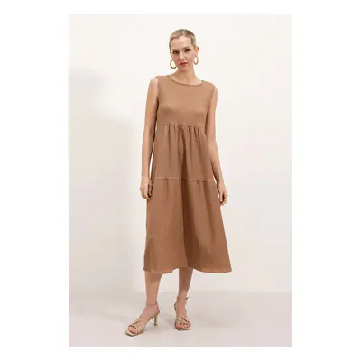 Bigdart Zero Sleeve Long Knitted Dress - Biscuit