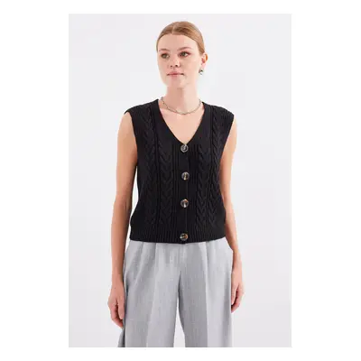 Bigdart Buttoned Short Knitwear Vest - Black