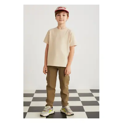 GRIMELANGE Lorenz Boys 100% Cotton Crew Neck Relaxed Fit Short Sleeve Beige T-shir